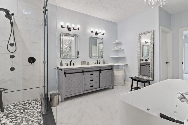 11226 Blackwalnut Pt, Indianapolis, IN 46236 - bathroom featuring a shower stall, a soaking tub, marble finish floors, vanity, and baseboards