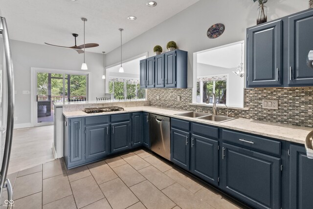 11226 Blackwalnut Pt, Indianapolis, IN 46236 - kitchen featuring appliances with stainless steel finishes, a sink, a ceiling fan, healthy amount of natural light, and recessed lighting