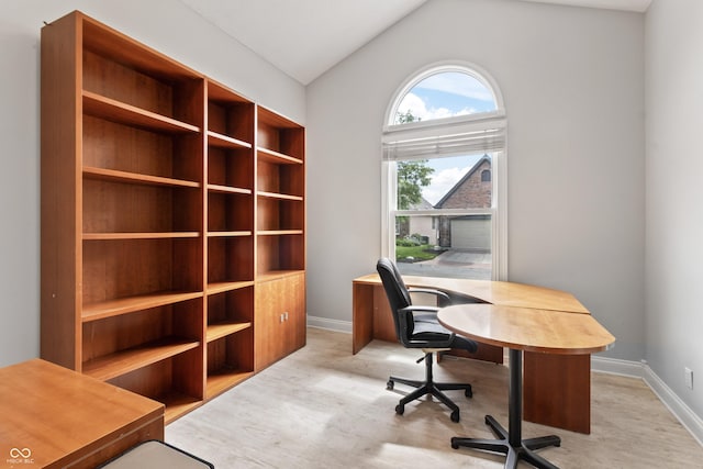 11226 Blackwalnut Pt, Indianapolis, IN 46236 - office space with vaulted ceiling, baseboards, and light wood-type flooring
