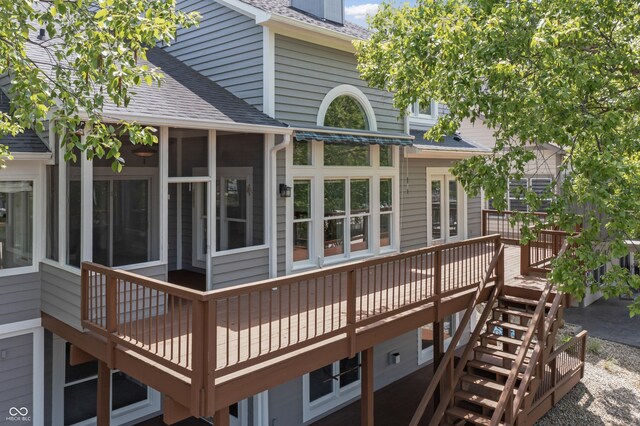 11226 Blackwalnut Pt, Indianapolis, IN 46236 - wooden terrace featuring stairway and a sunroom