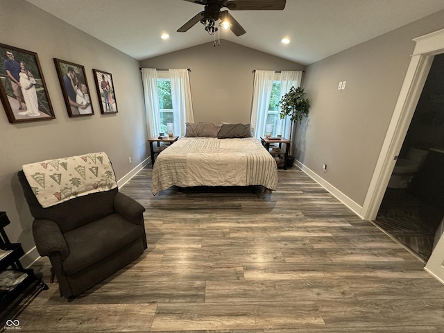 29 Victory, Coatesville, IN 46121 - bedroom with vaulted ceiling, wood finished floors, baseboards, ceiling fan, and recessed lighting
