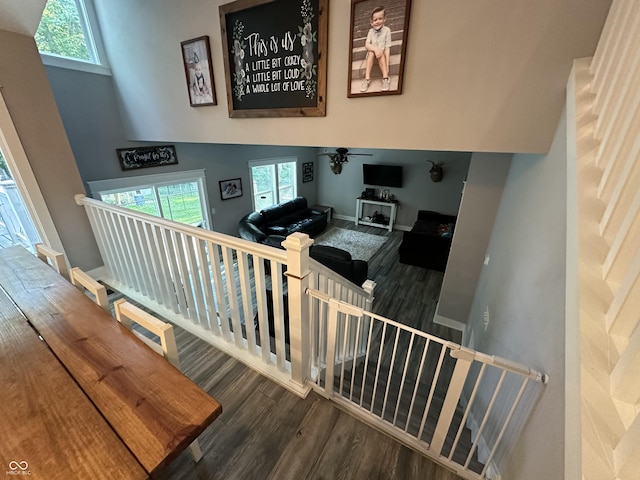 29 Victory, Coatesville, IN 46121 - stairs with wood finished floors, a towering ceiling, ceiling fan, and baseboards