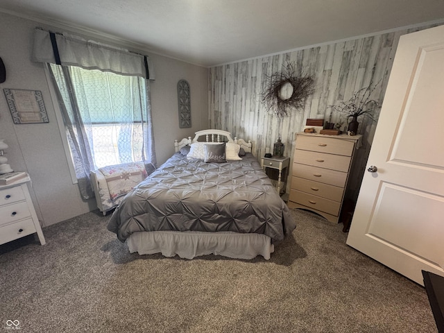 216 E Wabash St, Wingate, IN 47994 - carpeted bedroom featuring crown molding and wood walls