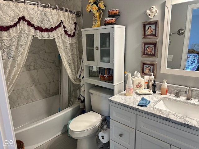 346 W N St, Gosport, IN 47433 - bathroom featuring shower / bath combo, vanity, and toilet