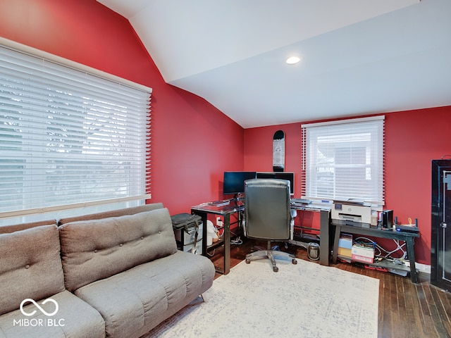 3659 Watson Rd, Indianapolis, IN 46205 - home office featuring vaulted ceiling, wood finished floors, and recessed lighting