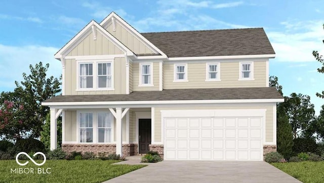 1126 Bevy Blvd, Danville, IN 46122 - craftsman inspired home featuring brick siding, concrete driveway, board and batten siding, a garage, and a front yard