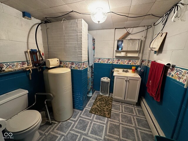 7114 Locust Lake W Dr, Spencer, IN 47460 - full bathroom with tile patterned floors, toilet, curtained shower, and concrete block wall