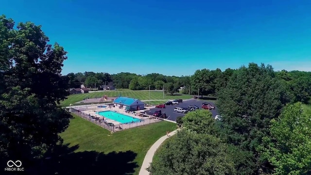 aerial view of a pool area