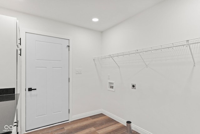 5003 W 900 N, Dupont, IN 47231 - washroom featuring washer hookup, dark wood-style floors, hookup for an electric dryer, baseboards, and recessed lighting
