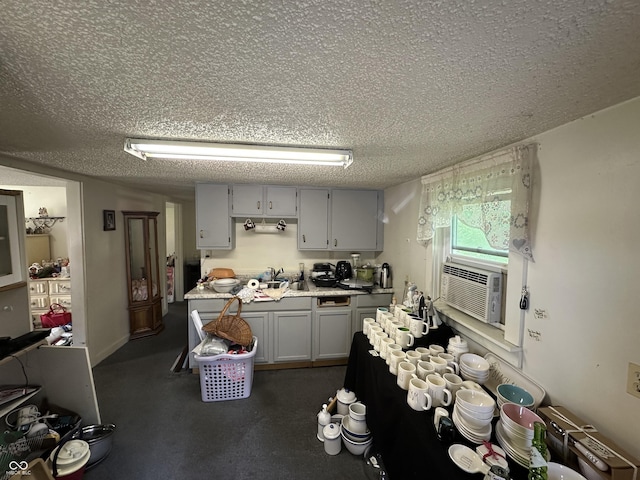 1801 E 16th St, Muncie, IN 47302 - kitchen featuring a textured ceiling, gray cabinets, and light countertops