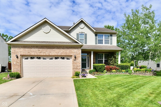 938 Weeping Way Ln, Avon, IN 46123 - view of front of house featuring concrete driveway, a front yard, brick siding, and roof with shingles
