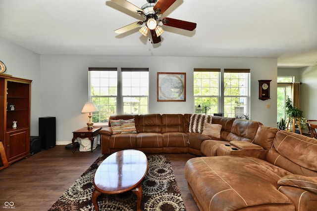 938 Weeping Way Ln, Avon, IN 46123 - living area with dark wood-type flooring and ceiling fan