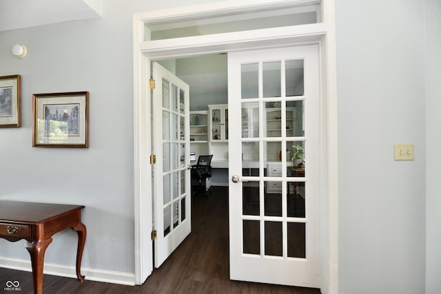 938 Weeping Way Ln, Avon, IN 46123 - entryway featuring french doors, an office area, wood finished floors, and baseboards