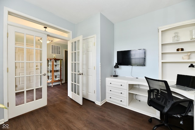 938 Weeping Way Ln, Avon, IN 46123 - office space featuring french doors and dark wood-style floors