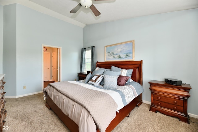 938 Weeping Way Ln, Avon, IN 46123 - bedroom featuring carpet flooring, lofted ceiling, baseboards, and ceiling fan