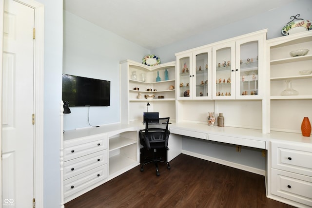 938 Weeping Way Ln, Avon, IN 46123 - office area featuring built in desk and dark wood-style floors