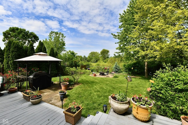 938 Weeping Way Ln, Avon, IN 46123 - view of yard featuring a fire pit, a gazebo, and a wooden deck