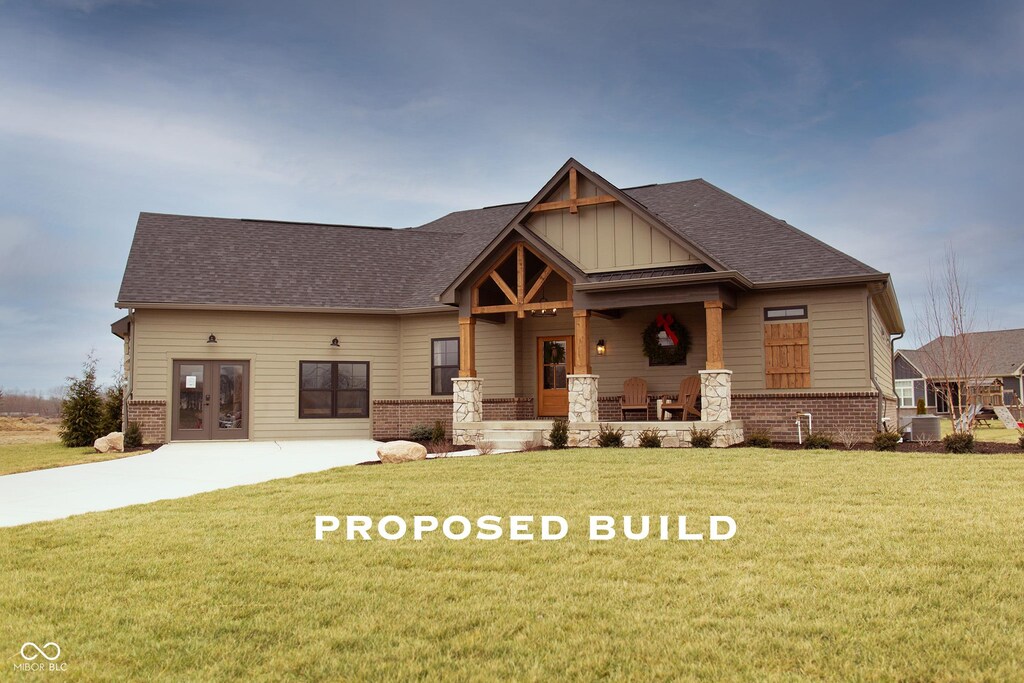 LOT2 Vanderbilt Dr, Anderson, IN 46011 - craftsman-style house with covered porch, brick siding, a front lawn, and french doors
