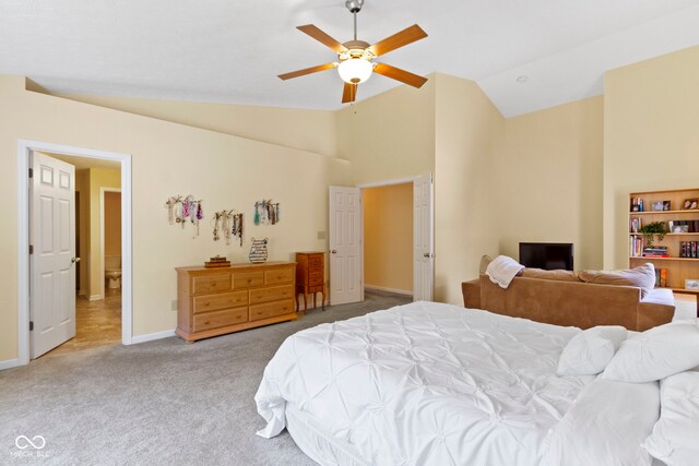 5145 Greenside Dr, Indianapolis, IN 46235 - bedroom with carpet flooring, lofted ceiling, baseboards, and a ceiling fan