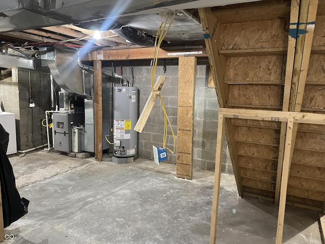 1931 E 68th St, Indianapolis, IN 46220 - unfinished basement featuring gas water heater, washer / clothes dryer, and heating unit