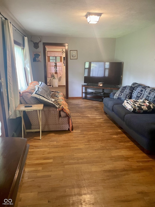 living room featuring light wood-style floors and baseboards
