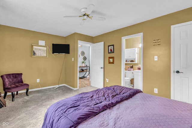 1104 Briarwood Dr, Brownsburg, IN 46112 - carpeted bedroom featuring baseboards, ensuite bath, and a ceiling fan