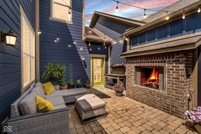 7077 Antiquity Dr, Carmel, IN 46033 - view of patio featuring an outdoor living space with a fireplace