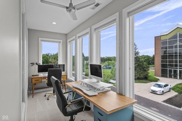 654 N Senate Ave, Indianapolis, IN 46202 - carpeted office with a ceiling fan and recessed lighting