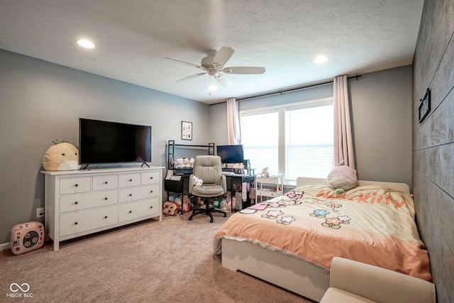 548 Gosford Ct, Westfield, IN 46074 - bedroom with light carpet, recessed lighting, a ceiling fan, and a textured ceiling