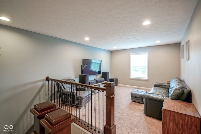 548 Gosford Ct, Westfield, IN 46074 - carpeted living room featuring a textured ceiling and recessed lighting