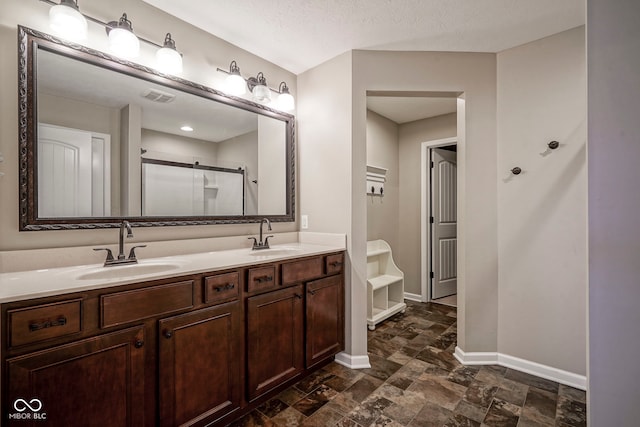 548 Gosford Ct, Westfield, IN 46074 - full bath with stone finish floors, double vanity, and a stall shower