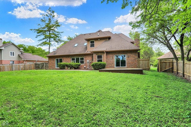 7513 Pine Royal Dr, Indianapolis, IN 46256 - back of property with brick siding, a fenced backyard, a chimney, and roof with shingles