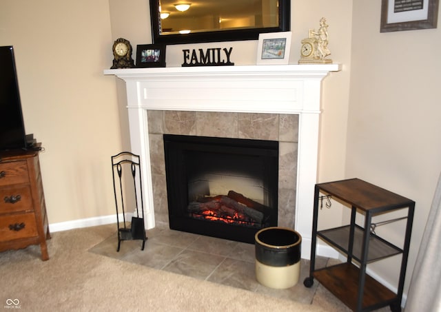 10731 Jimmy Lake Dr, Indianapolis, IN 46239 - detailed view of a fireplace, carpet, and baseboards