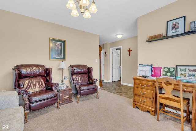 10731 Jimmy Lake Dr, Indianapolis, IN 46239 - carpeted home office featuring a chandelier and baseboards