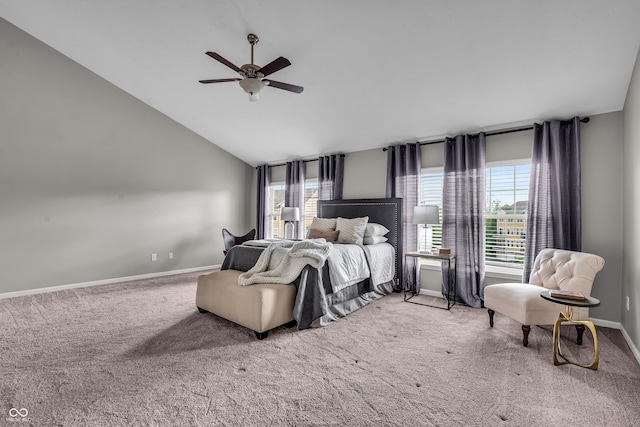 1064 Reserve Way, Indianapolis, IN 46220 - carpeted bedroom with vaulted ceiling, baseboards, and ceiling fan