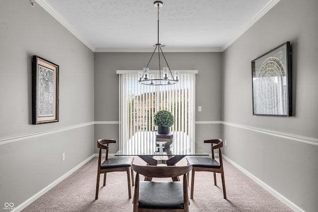 1064 Reserve Way, Indianapolis, IN 46220 - carpeted dining area featuring a chandelier, ornamental molding, baseboards, and a textured ceiling