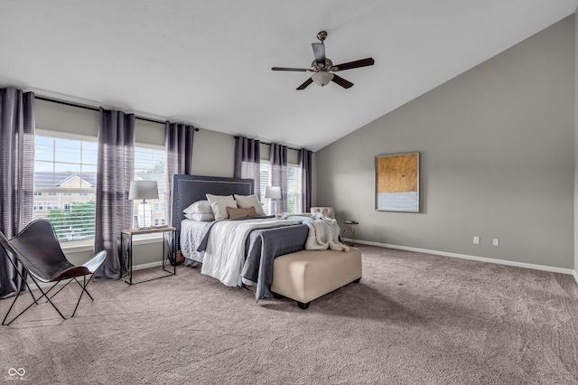 1064 Reserve Way, Indianapolis, IN 46220 - carpeted bedroom with baseboards, lofted ceiling, and a ceiling fan