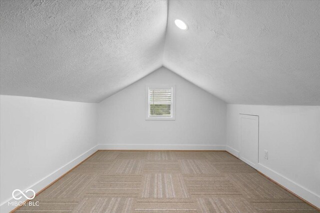 450 Historic Pleasant St, Noblesville, IN 46060 - bonus room with a textured ceiling, vaulted ceiling, baseboards, and carpet flooring