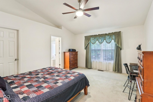 7970 Cobblesprings Dr, Avon, IN 46123 - bedroom with vaulted ceiling, carpet, ceiling fan, and ensuite bath