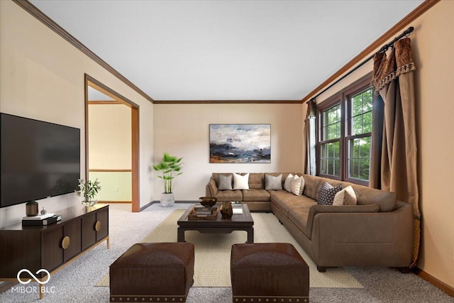 659 Carson Ct, Carmel, IN 46033 - living area featuring carpet, crown molding, and baseboards