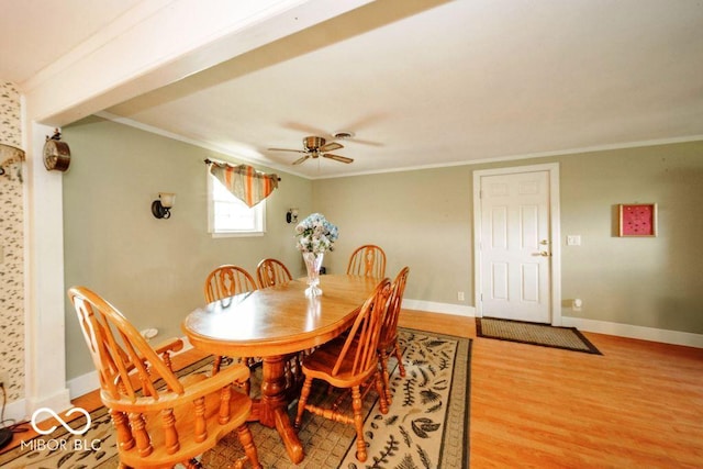 17310 N Willman Rd, Eaton, IN 47338 - dining area with ornamental molding, ceiling fan, light wood-style floors, and baseboards