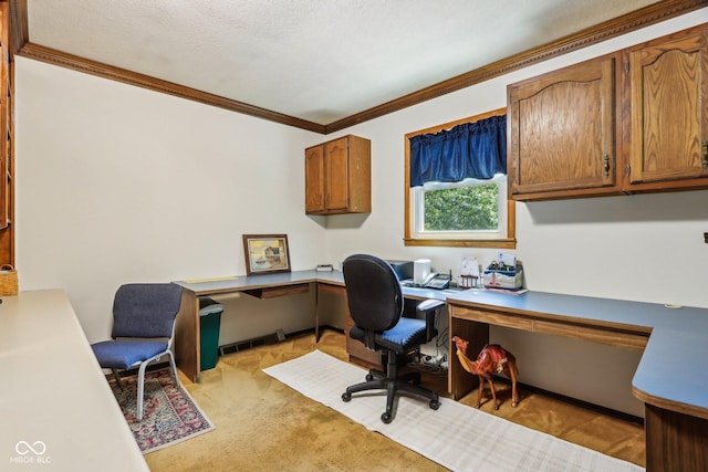 9240 E Woodview Dr, Bloomington, IN 47401 - office area with built in desk, crown molding, and light colored carpet