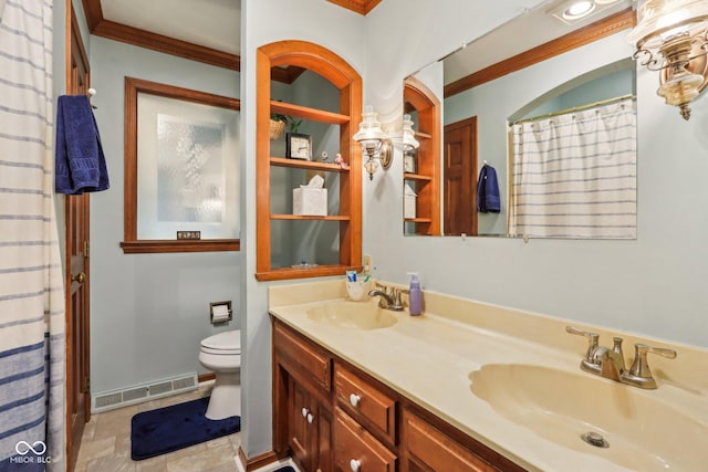 9240 E Woodview Dr, Bloomington, IN 47401 - bathroom with double vanity and ornamental molding