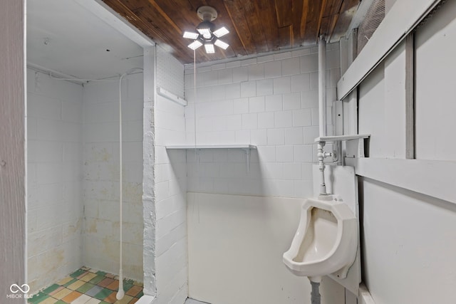 909 E Markwood Ave, Indianapolis, IN 46227 - bathroom with wood ceiling and tiled shower