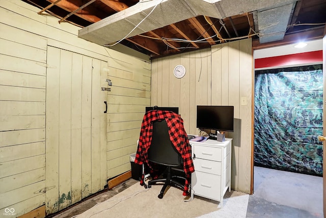 3310 Ransdell St, Indianapolis, IN 46227 - office with wooden walls and unfinished concrete flooring