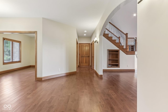 2825 S State Road 267, Plainfield, IN 46168 - entryway with hardwood / wood-style flooring, baseboards, stairway, arched walkways, and recessed lighting