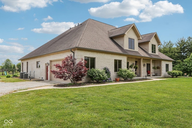 2825 S State Road 267, Plainfield, IN 46168 - view of front facade with a garage, roof with shingles, central AC unit, a front lawn, and gravel driveway