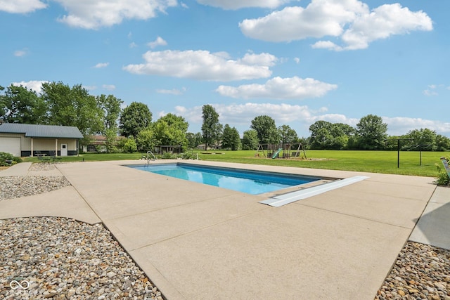2825 S State Road 267, Plainfield, IN 46168 - swimming pool with a playground, a lawn, a patio area, and view of scattered trees