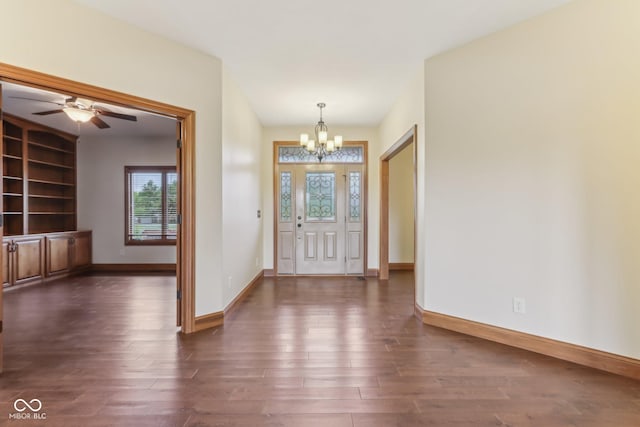 2825 S State Road 267, Plainfield, IN 46168 - entryway with a chandelier, dark wood finished floors, baseboards, and ceiling fan