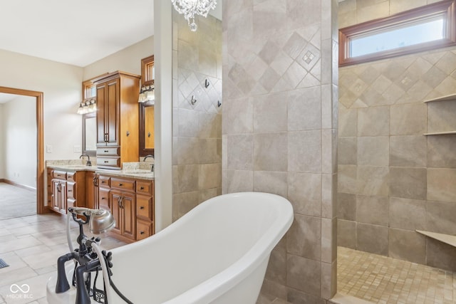 2825 S State Road 267, Plainfield, IN 46168 - bathroom featuring a freestanding tub, vanity, and a walk in shower